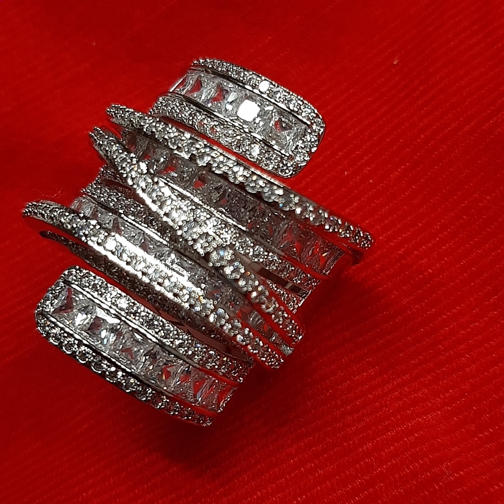 Platinum Plated Simulated Diamonds Eternity Ring - Picture 8 of 10